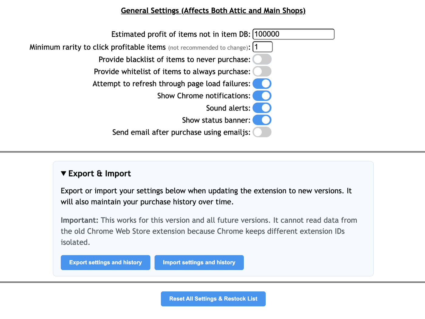 Expanded Export and Import section in NeoBuyer Settings