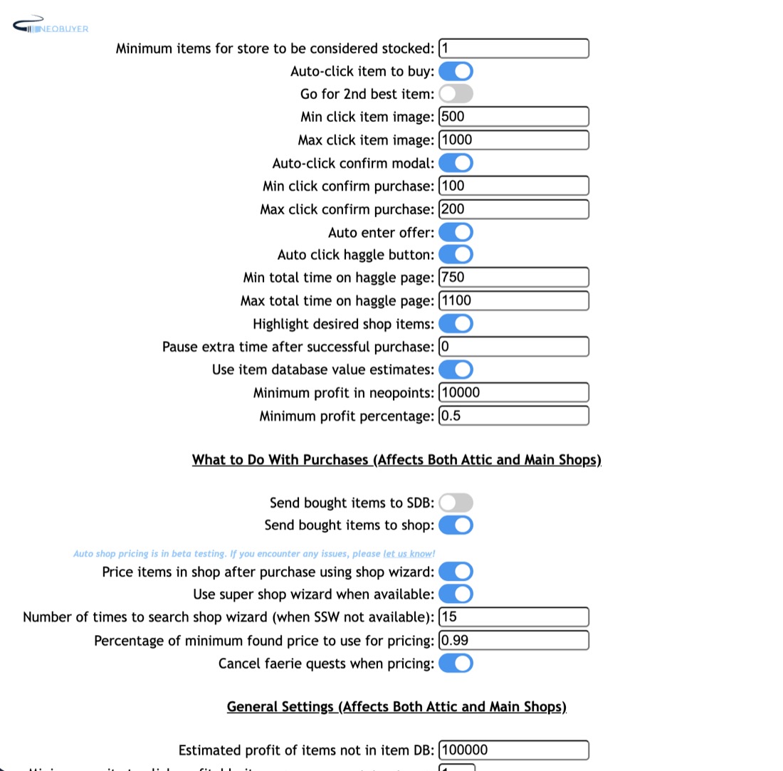 NeoBuyer main shop and after-purchase workflow settings
